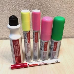 6 Paint Markers/Pens. Red Black Fluorescent green & pink. 4 sizes. EUC